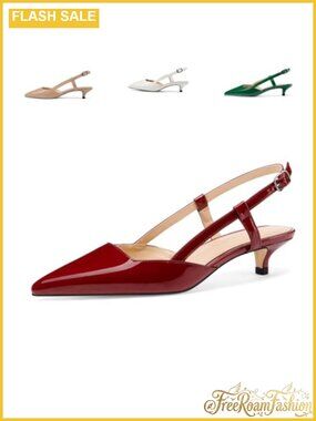Faux Leather Slingback Pointed Toe Kitten Heel Pumps for Work Party